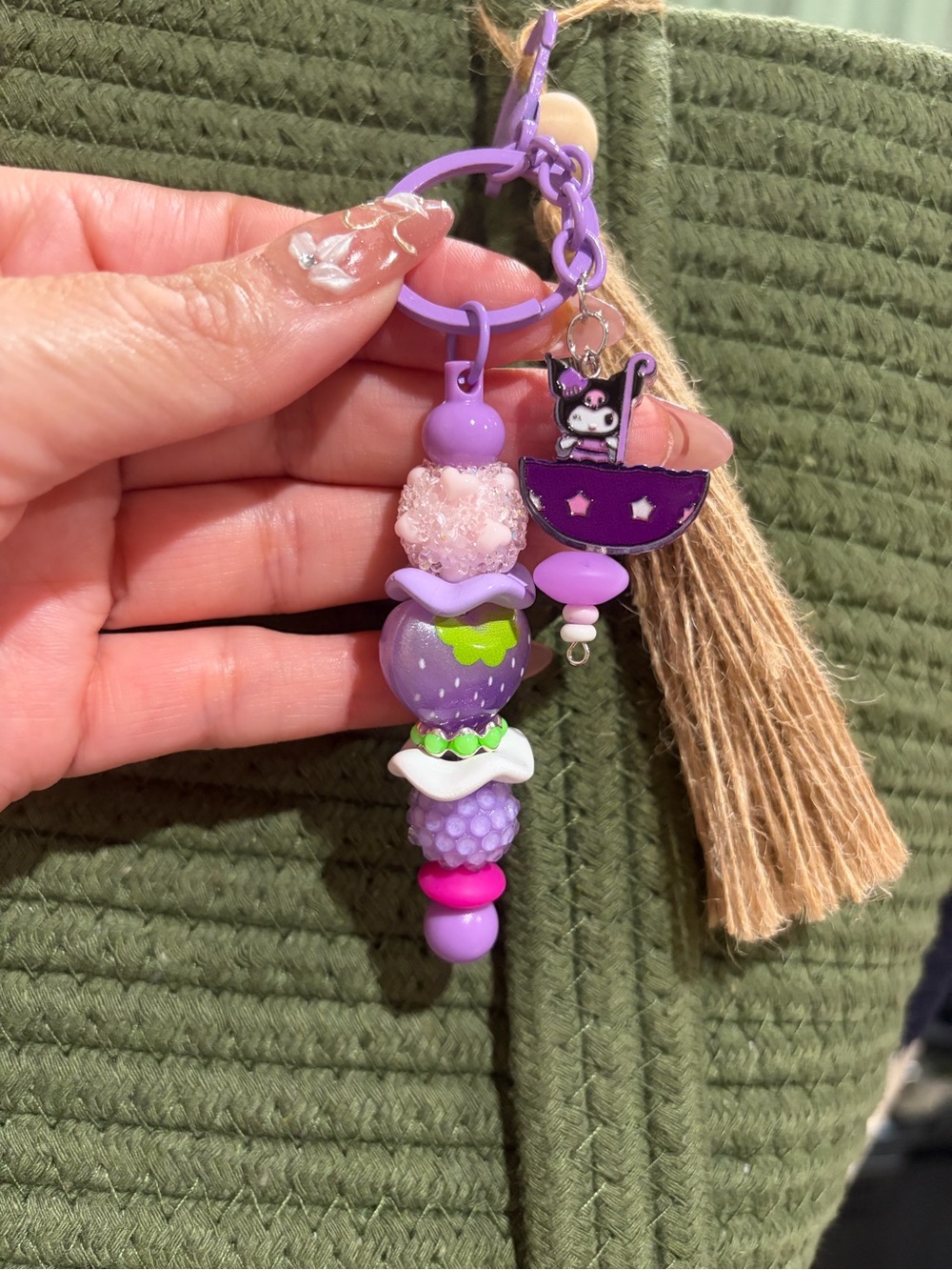 Beaded Kuromi Character Keychain - bag charm Cute Charm Accessory